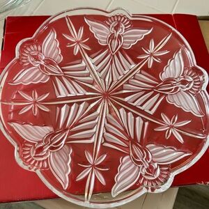 Gorham Holiday Traditions 13 1/2" Round Angel Crystal Platter, Germany